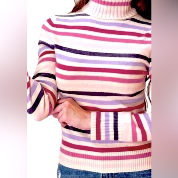 Express Women's Cashmere Striped Turtleneck Long Sleeve Pullover Sweater Size S - Picture 2 of 6